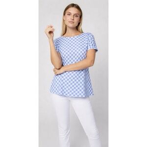 ANN MASHBURN Classic Summer Light Blue Gingham Short-Sleeve Top Size XS